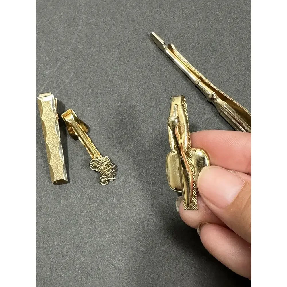 Lot Of‎ 4 Vintage Tie Clip Bar Clasp Gold Tone Stone Small Arson & More